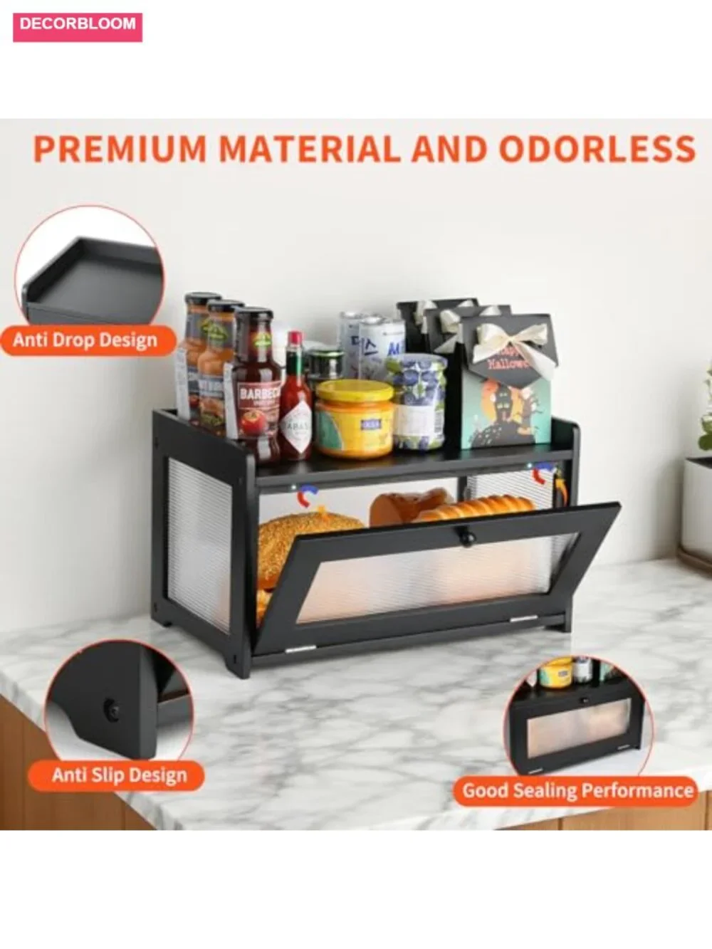 Kerisgo Wooden Bread Box with Magnetic Acrylic Door - Large Capacity